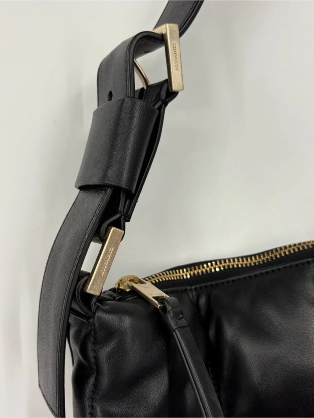 AllSaints Edbury Quilted Leather Shoulder Bag in Black